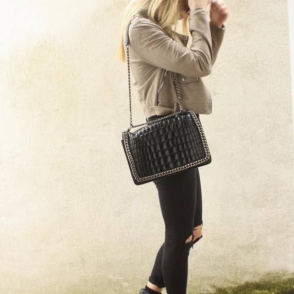 Zara quilted croc and leather shoulder bag - Picture 14 of 14